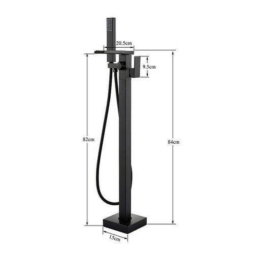 Black Waterfall Freestanding Bath Tub Filler Mixer Tap Hand Shower Floor Mounted - Picture 2 of 12