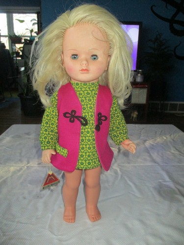 16" Vintage German Drei M Puppe Doll Blonde Girl Cute 1960’s Mod