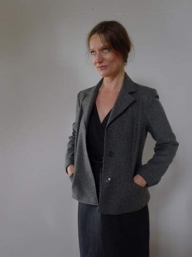 Vintage 70s 10 S fitted wool houndstooth wool grey short jacket blazer EXC - Bild 2 von 9