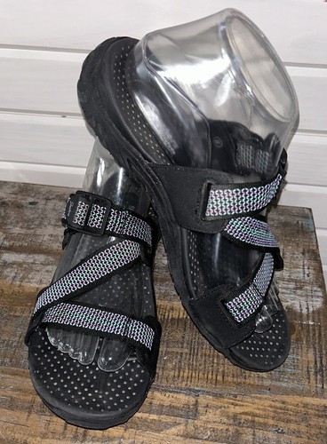 SKECHERS Sz 8 Black Reggae Outdoor Lifestyle Comfort Flip Flop Slides Sandals - Picture 1 of 9