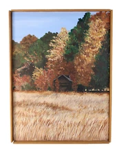 Mid Century Cottage Landscape Oil Painting On Canvas Unsigned