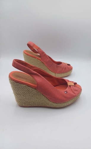 Sandali con zeppa da donna Tommy Hilfiger, numero 39, arancione/beige, peep toe, estivi espad - Foto 5 di 7