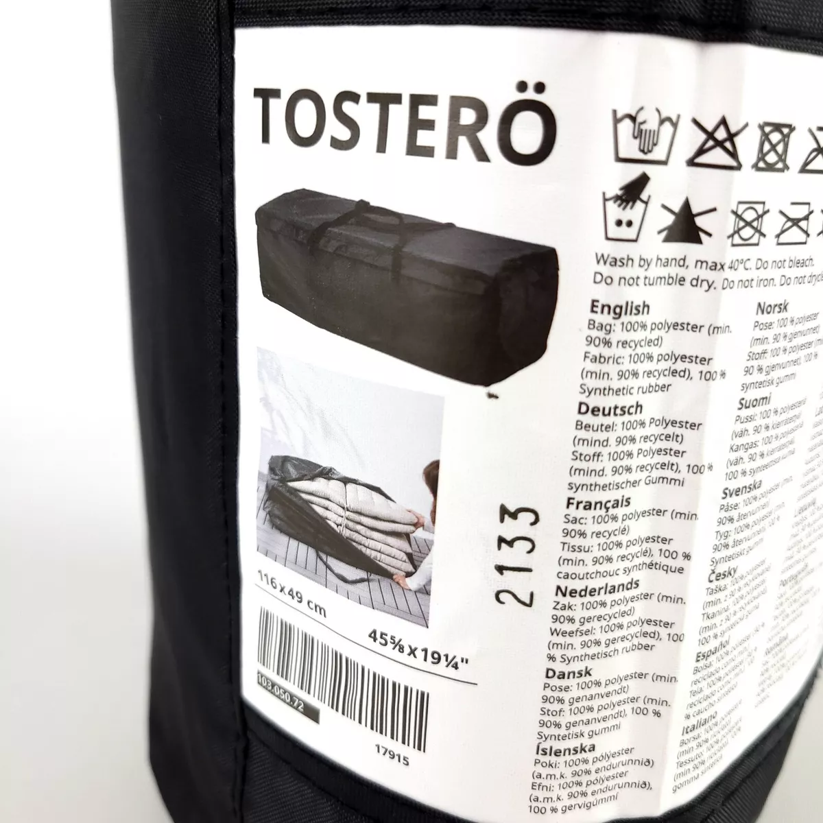 IKEA Tostero Storage Bag for Pads and Cushions Black 45 5 8