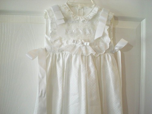 Vintage Infant Girl White Long Christening Dress Bows Lace - Picture 2 of 12