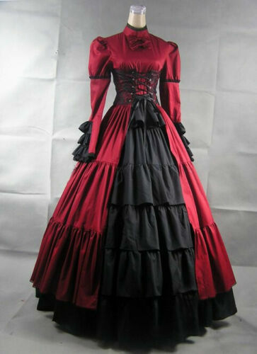 Gothic Steampunk Lolita Victorian Evening Party Red Dress Costume Halloween# - Picture 1 of 5