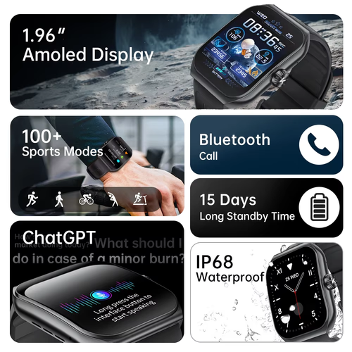 Smart Watch AMOLED 1.96" Bluetooth Call NFC Fitness Tracker Health Monitor IP68 - 第 3/13 張圖片