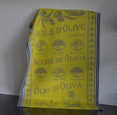 Geschirrtuch Baumwolle Jacquard 50x70 cm gelb mit Olivenmotiven aus Frankreich - 第 1/6 張圖片