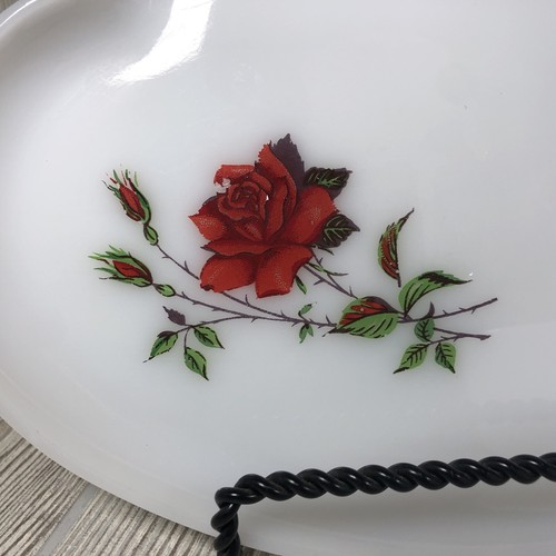 Vintage Federal Glass ROSECREST Milk Glass Snack Plate Cup Red Rose Replacement - Picture 2 of 5