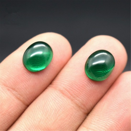 AAA Green Emerald Oval Flat Back Cabochon Synthetic Loose Gemstone Calibrated - Picture 2 of 24