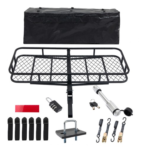 500lbs Folding Rack Cargo Basket Trailer Hitch Mount Luggage Carrier For Car SUV