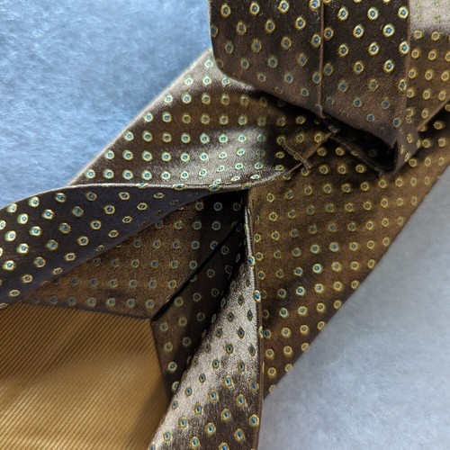 Kiton 7-Fold Brown Small Blue Yellow Circles Tie - Picture 3 of 3