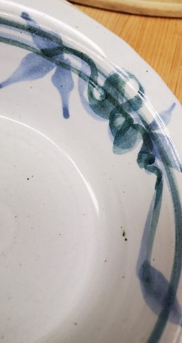 Dick Lehman Studio Art Pottery Bowl w/ Blue Flowers -- Goshen, Indiana - Picture 10 of 12