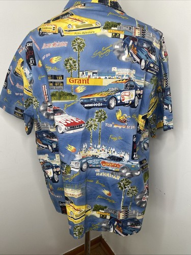 Matt Rider Dragster Racing Hawaiian shirt Men's L Hot Wheels Tom McEwen Blue Max - Picture 7 of 11