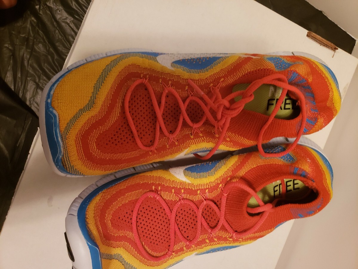 Nike Free Run Flyknit Mens TEAM ORANGE BLUE GLOW 5.0 sneakers size 12 eBay