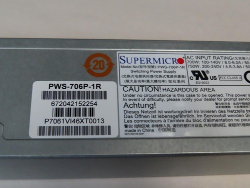 SUPERMICRO 750W REDUNDANT SERVER POWER SUPPLY 80 PLUS PLATINUM PWS-706P-1R - Picture 2 of 4