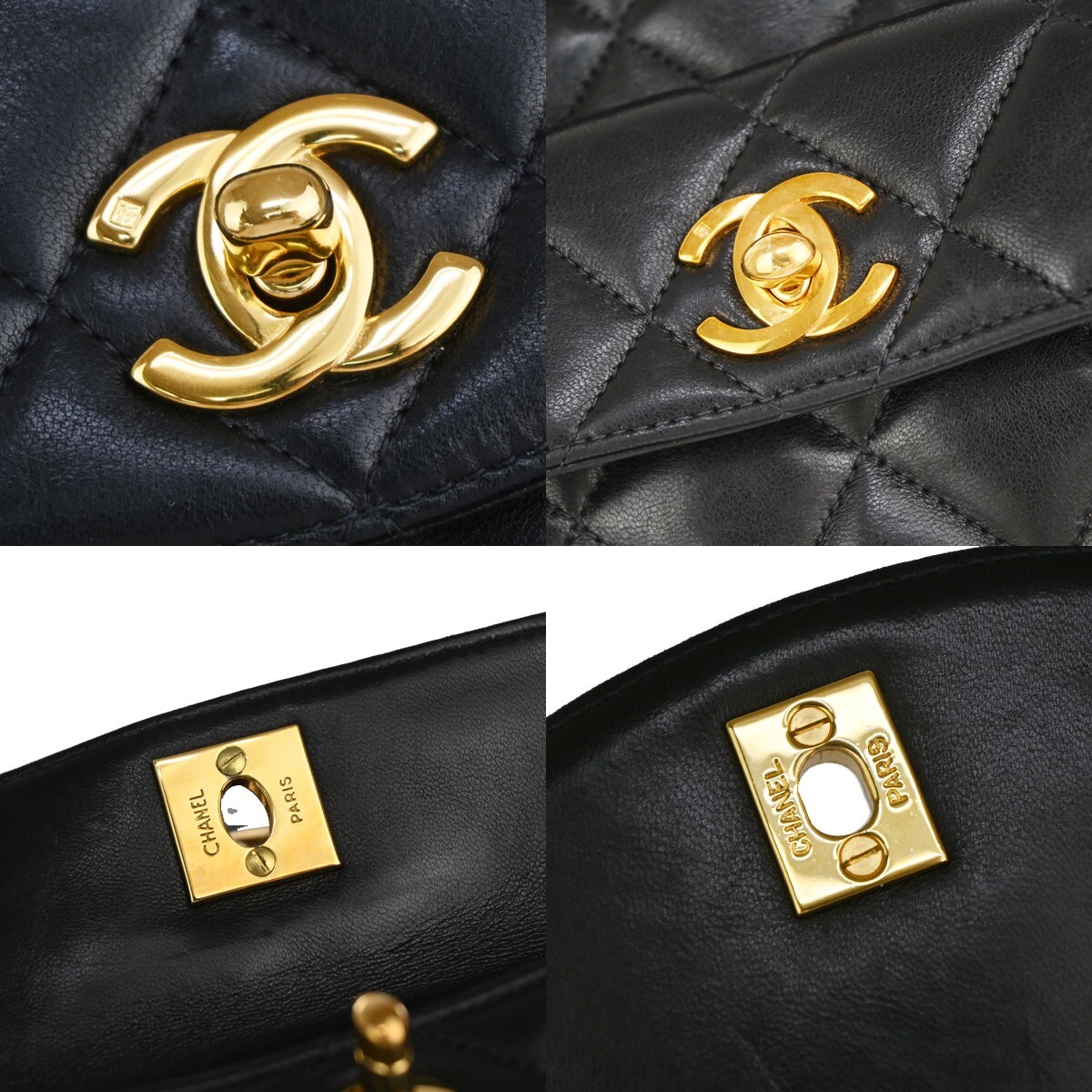 CHANEL CC Logo Matelasse Chain Backpack Bag Leather Black