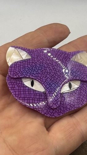 Lea Stein Attila Cat Face Brooch/Pin Purple #4 - Picture 5 of 9