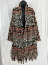 Baciano Eyelash Fuzzy Bohemian Women's Size S Multicolored Open Front Cardigan