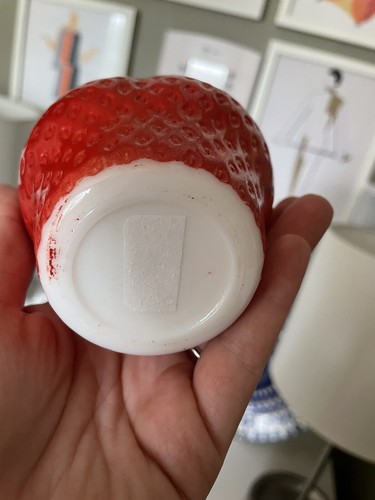 Vintage Milk Glass Red Strawberry Lidded Jam Jar Container 3" Tall Hazel Atlas - Picture 6 of 7