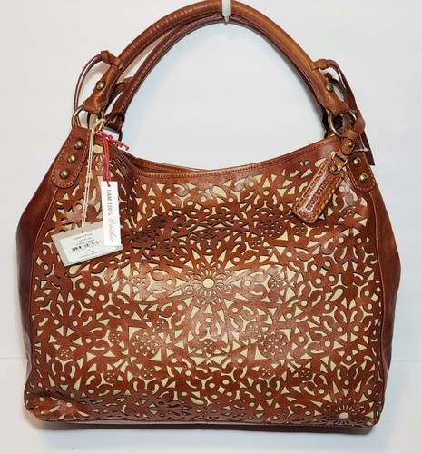 ISABELLA FIORE LG CARRY ALL BROWN LAZER CUT LEATHER ORGANIZER HOBO TOTE NTW$425
