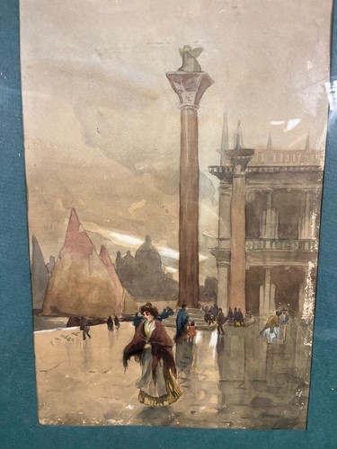 quadro con acquerello e cornice antico venezia paesaggio colonna san marco - Foto 2 di 17