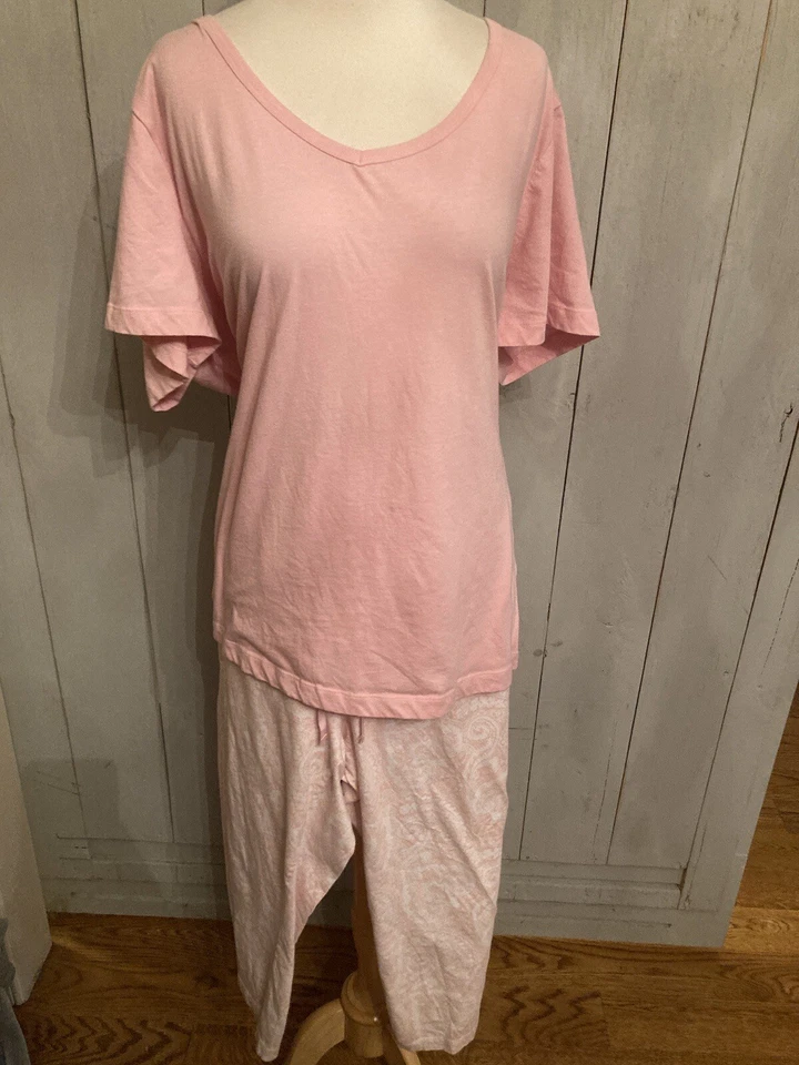 Conjunto de 2 piezas de ropa de dormir para mujer Nautica XXL rosa manga corta top y pantalones Foto 2 de 2