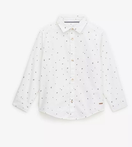 Zara Boys Printed Button Up Shirt White Size 10 New