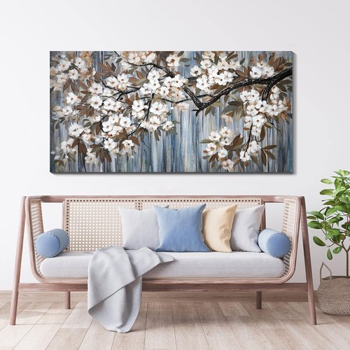 Captivating 24x48 Framed Canvas Art - White Flower Tree for Living Room Elegance - Picture 7 of 11