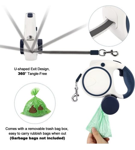 Holres einziehbare Hundeleine 5m verwicklungsfrei ausziehbar starkes LED-Licht BLAU - Bild 3 von 8