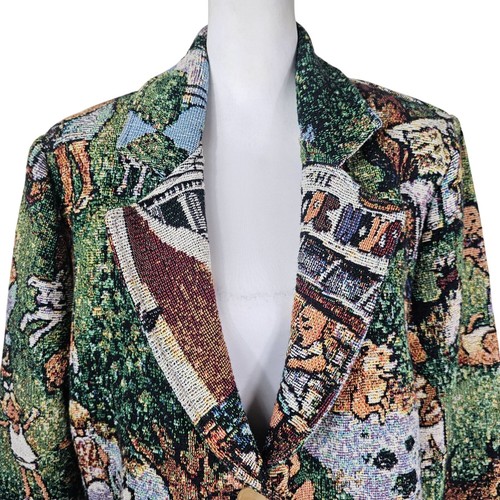 Giacca blazer vintage Its Outta the Bag Unge Potch Ket arazzo taglia S cani bambini artistici - Foto 4 di 12