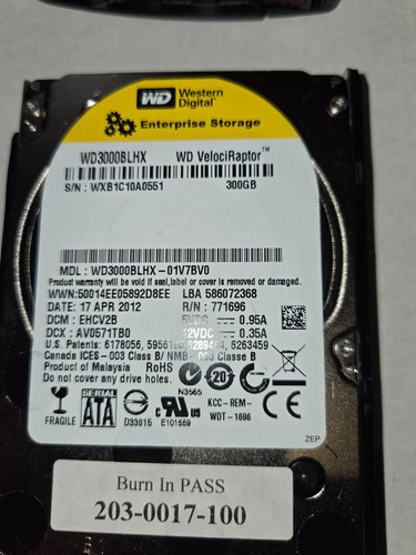 WD VelociRaptor WD3000BLHX 300GB 10K RPM 32MB SATA 2.5” Hard Drive w/ tray - Picture 1 of 4