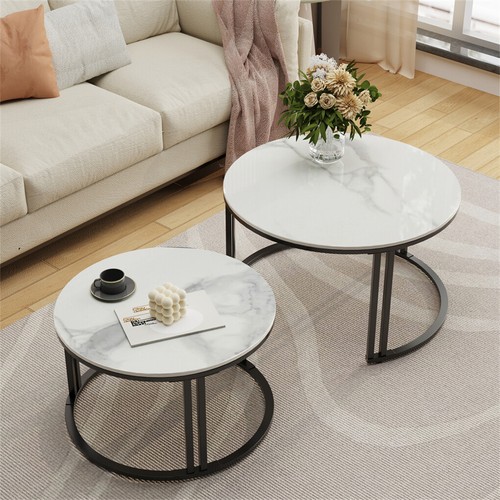 2X Stacking Coffee End Table Scratch-proof Sintered Stone Top&Sturdy Metal Leg - Picture 12 of 21