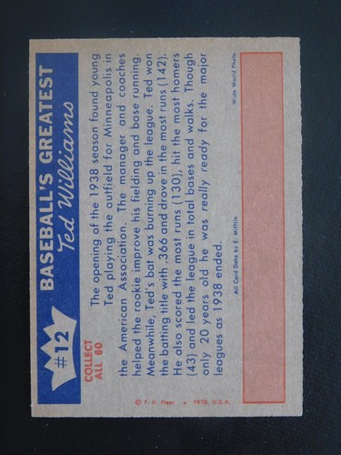 Fleer Baseball 1959 Ted Williams #12 Burning Up The Minors (Nuevo+) Set Break - Imagen 2 de 2