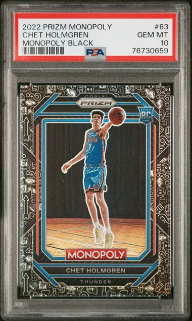 2022-23 Prizm Monopoly Chet Holmgren Black Icons Rookie RC #63 PSA 10 GEM MINT