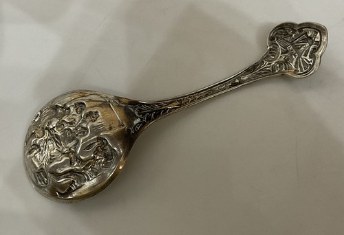 Vintage Antique Ornate Holland DUTCH Silver Plate Rococo Figural Caddy Spoon - Picture 3 of 10