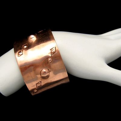 Vintage Copper Bracelet Extra Wide Cuff Signed HAND MADE Tooled Hammered 