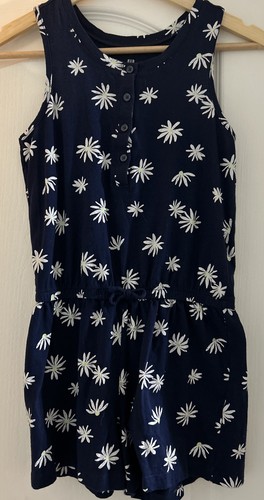 Girls GAP KIDS Navy Blue Short Floral Button Sleeveless Romper Large - Picture 2 of 7