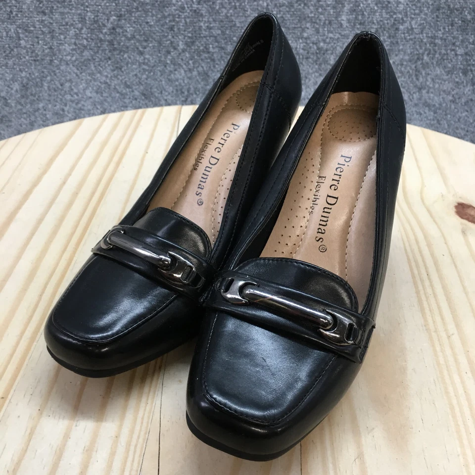 Zapatos de tacón Pierre Dumas para mujer 6 M serenos informales sin cordones negros imitación cuero Foto 3 de 4