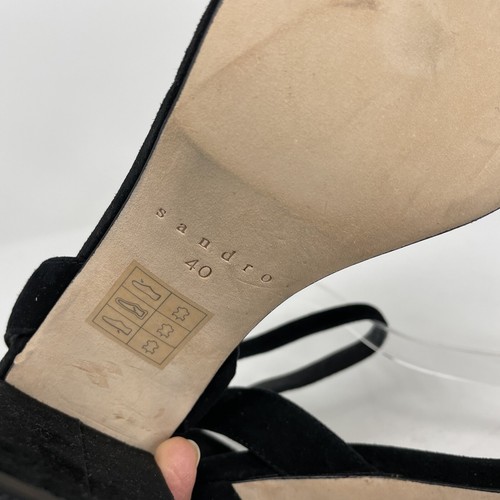 SANDRO Paris Strappy Heels Women 40 US 9 Black Suede 4" Heels Ankle-Strap Sandal - Picture 12 of 12