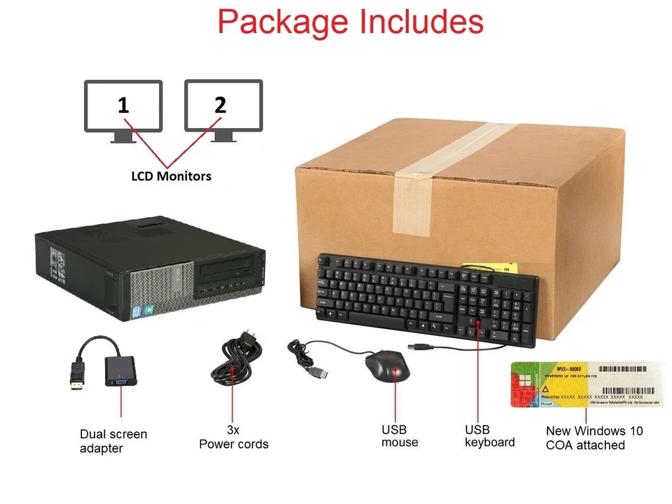 Dell Desktop PC Computer Core i5 8GB DUAL 19" LCD Monitor WiFi Windows 7 Pro - Image 2 of 4