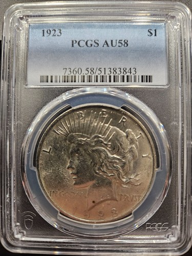 1923 Peace 90% Silver Dollar PCGS AU58