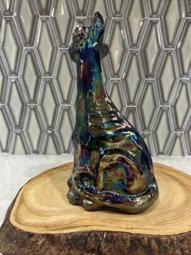Vintage Fenton Iridescent Carnival Glass, Alley Cat Smiling Winking Eye 11” - Picture 4 of 9