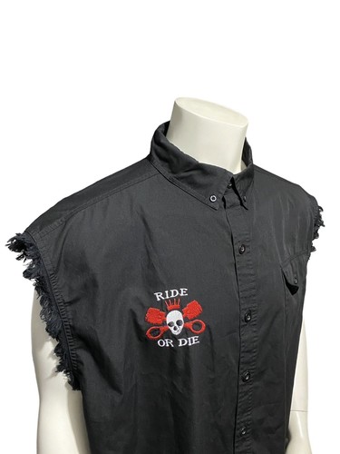 Ride Or Die Button Down Mens Shirt Vest Size 2XL XXL Black Motorcycle - Picture 14 of 17