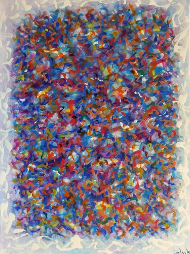 Original abstract oil painting signed by Nalan Laluk: "Puzzled"