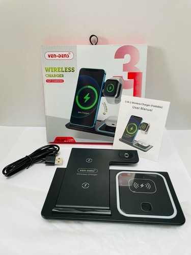 Wireless Charger Fast Charging Stand 3 in1 For iPhone 12 11 Pro Max + FREE CABLE - Picture 2 of 3