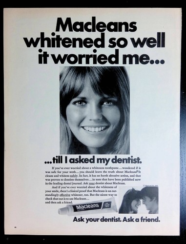 Druckanzeige 60er Jahre schöne Frau Cheryl Tiegs Macleans Zahnpasta Buche