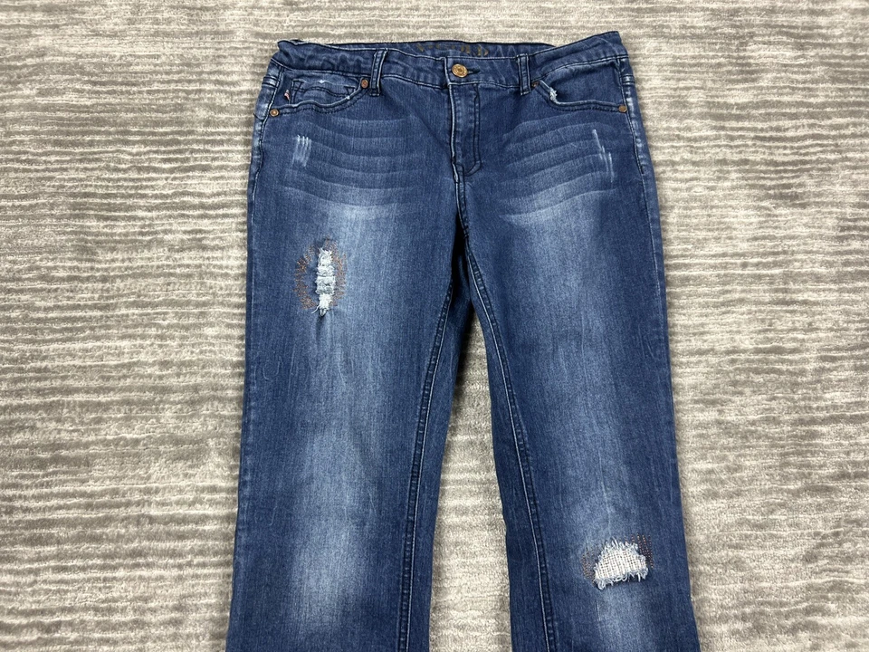 Jeans V Dorado Niñas 16.5 Plus Azul Denim Lavado Oscuro Puños Informales Foto 2 de 4