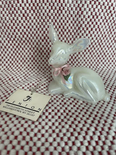 Fenton Glass Iridescent Deer Figurine with Applied Flower Original Tag