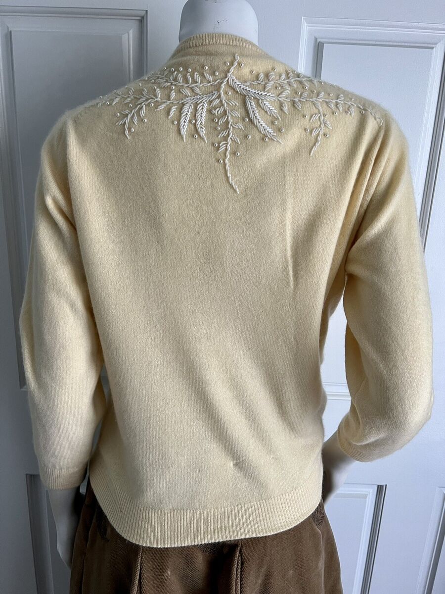 Vintage 1950's 100% Cashmere Light Yellow Lined Cardigan