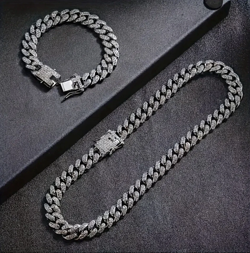 Iced Out Bling Cuban Link Chain Kubanische Kette 45,72cm + Armband 20,32cm NEU - Bild 2 von 3